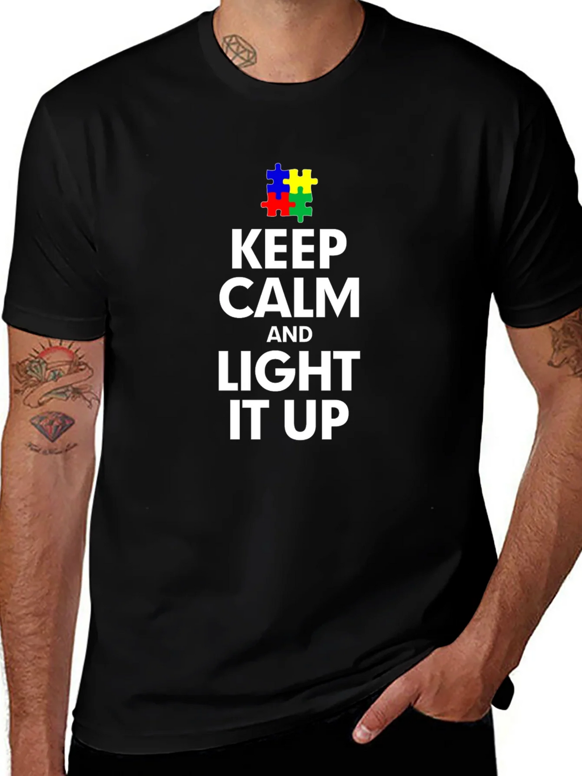 Keep Calm and Light it Up Autism Awareness T-Shirt product image 1