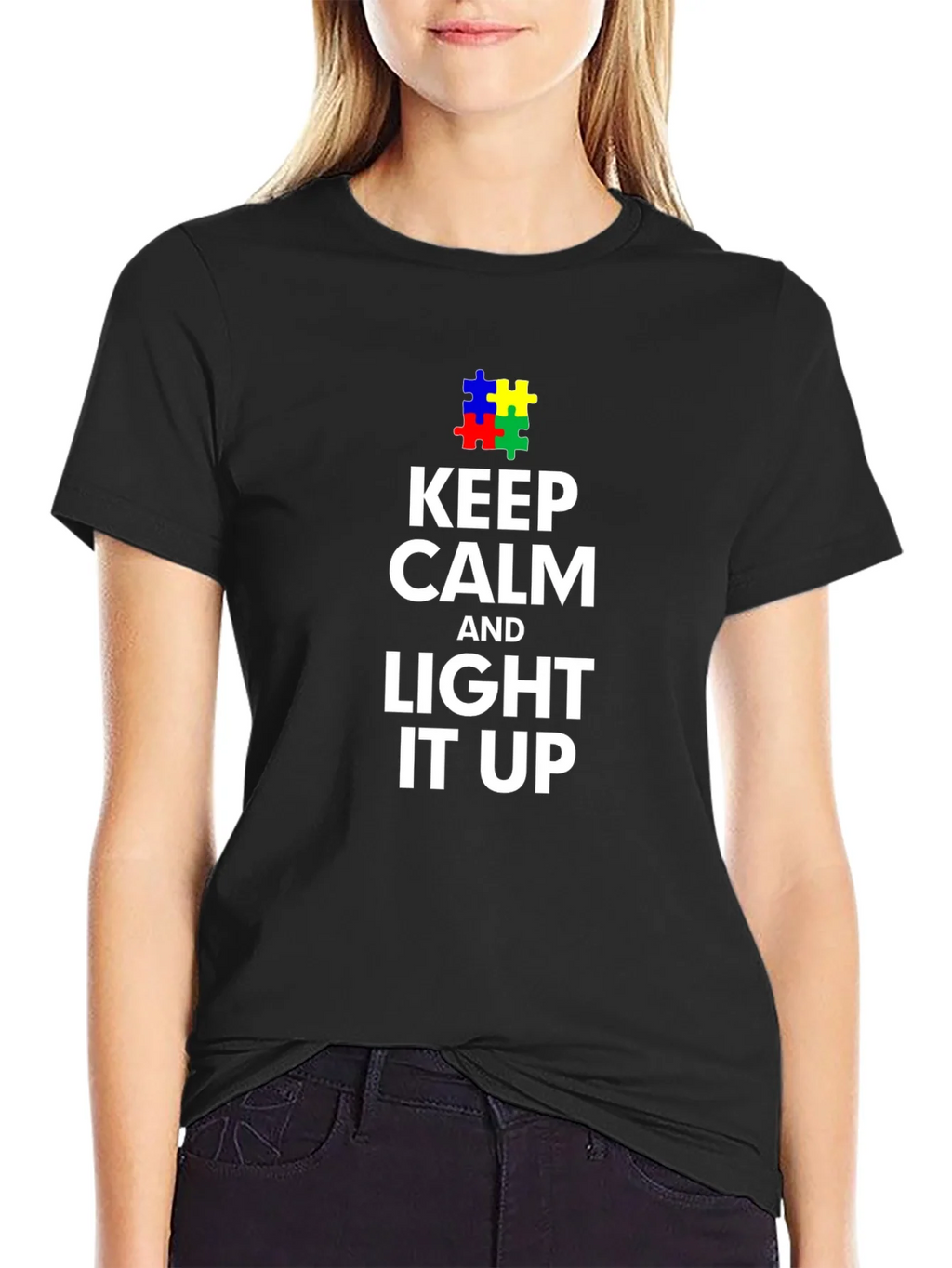 Keep Calm and Light it Up Autism Awareness T-Shirt product image 2