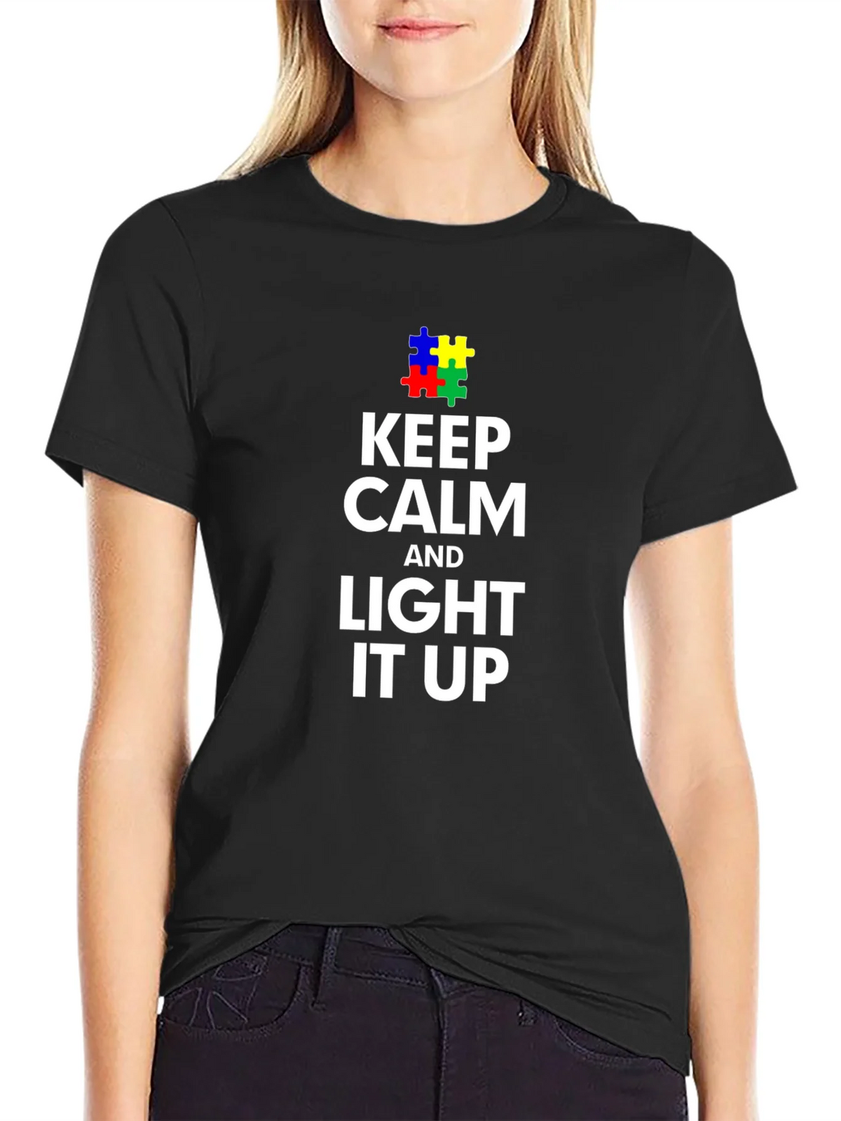 Keep Calm and Light it Up Autism Awareness T-Shirt product image 2