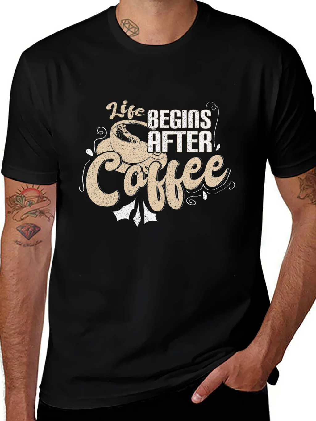 Life Begins After Coffee Graphic Tee - Black product image 1