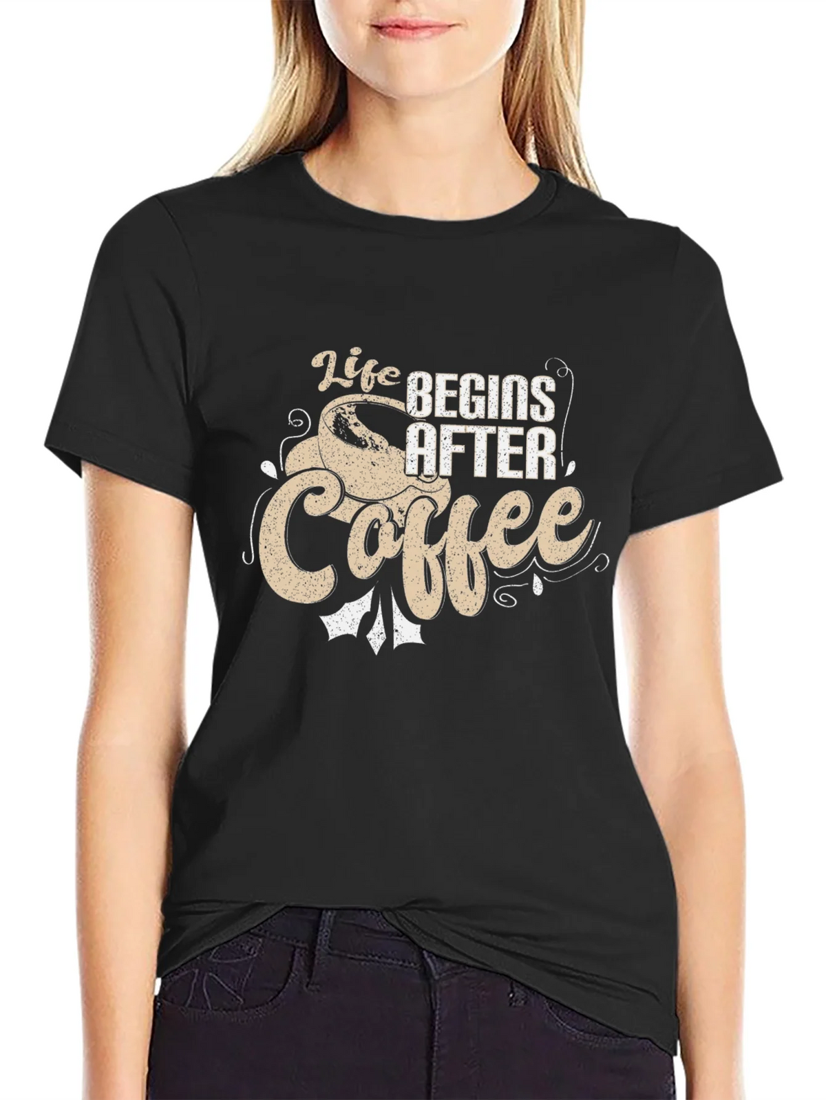 Life Begins After Coffee Graphic Tee - Black product image 2