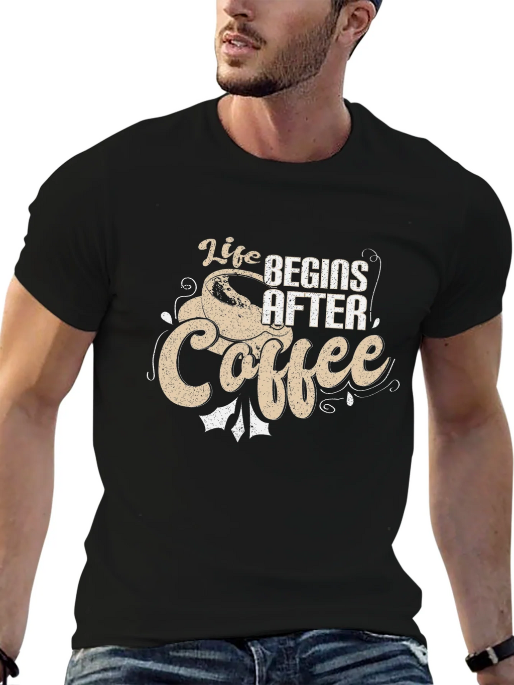 Life Begins After Coffee Graphic Tee - Black product image 6