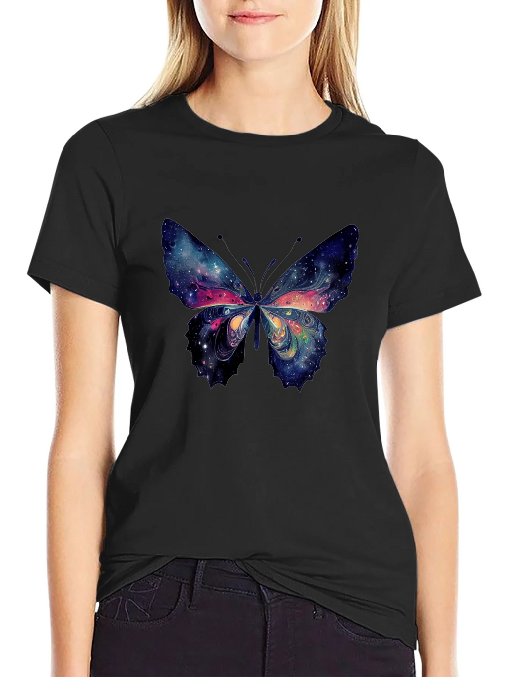 Galaxy Butterfly Graphic Tee - Black Cotton T-Shirt product image 2