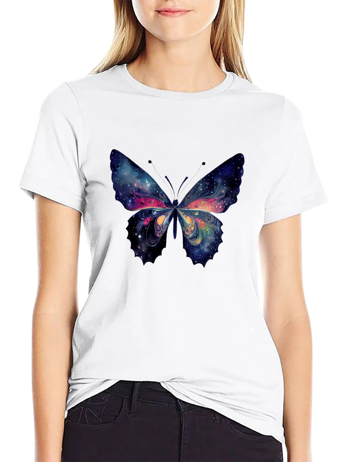 Galaxy Butterfly Graphic Tee - Black Cotton T-Shirt product image 7