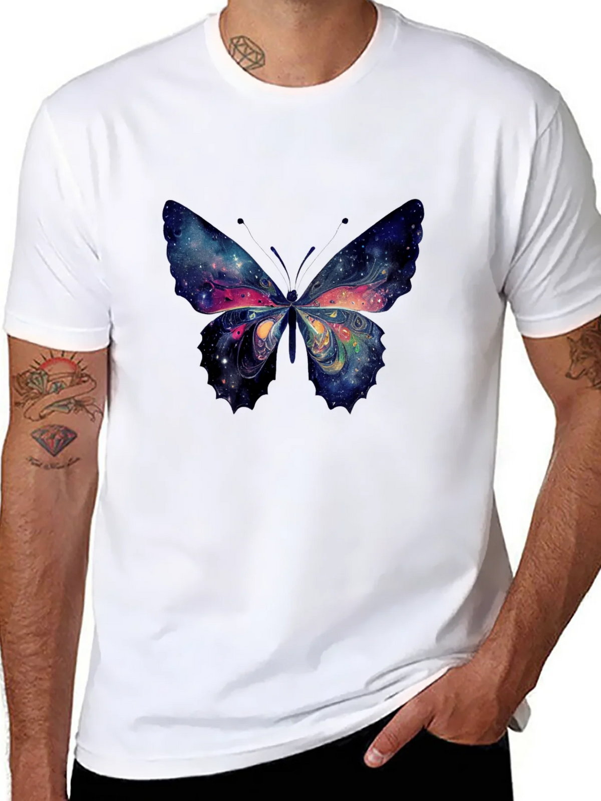 Galaxy Butterfly Graphic Tee - Black Cotton T-Shirt product image 6