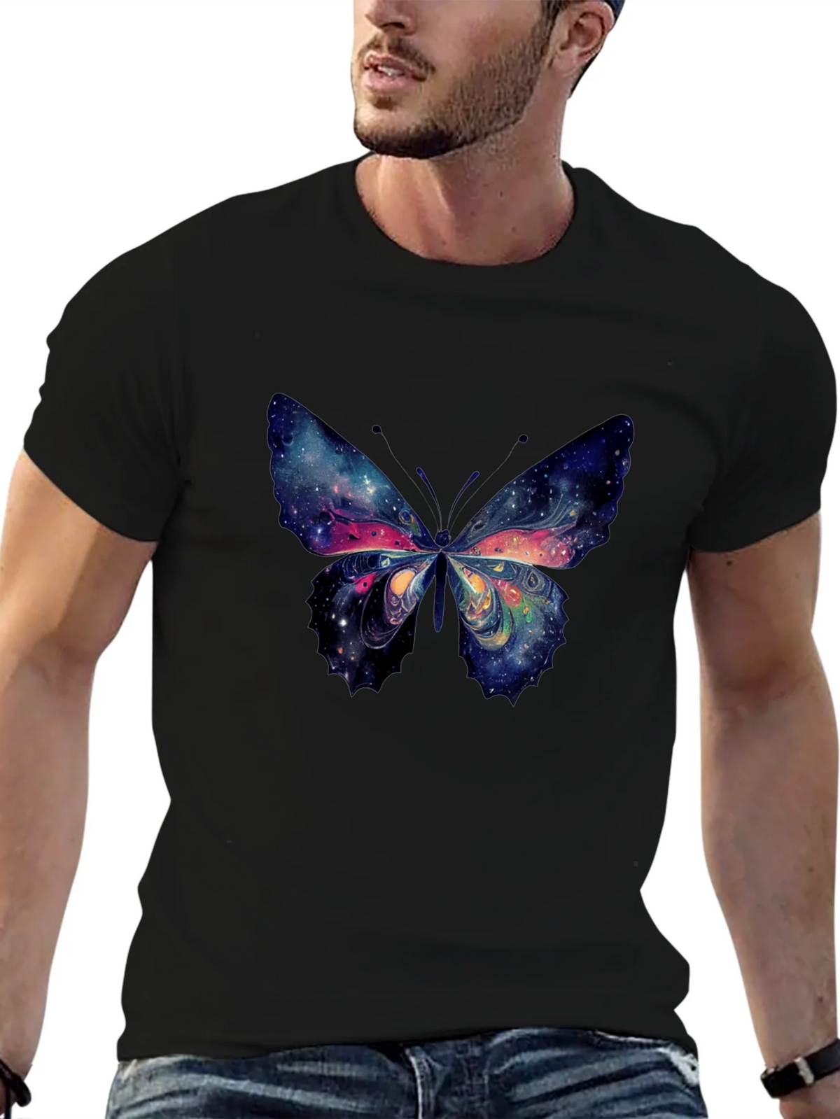 Galaxy Butterfly Graphic Tee - Black Cotton T-Shirt product image 5