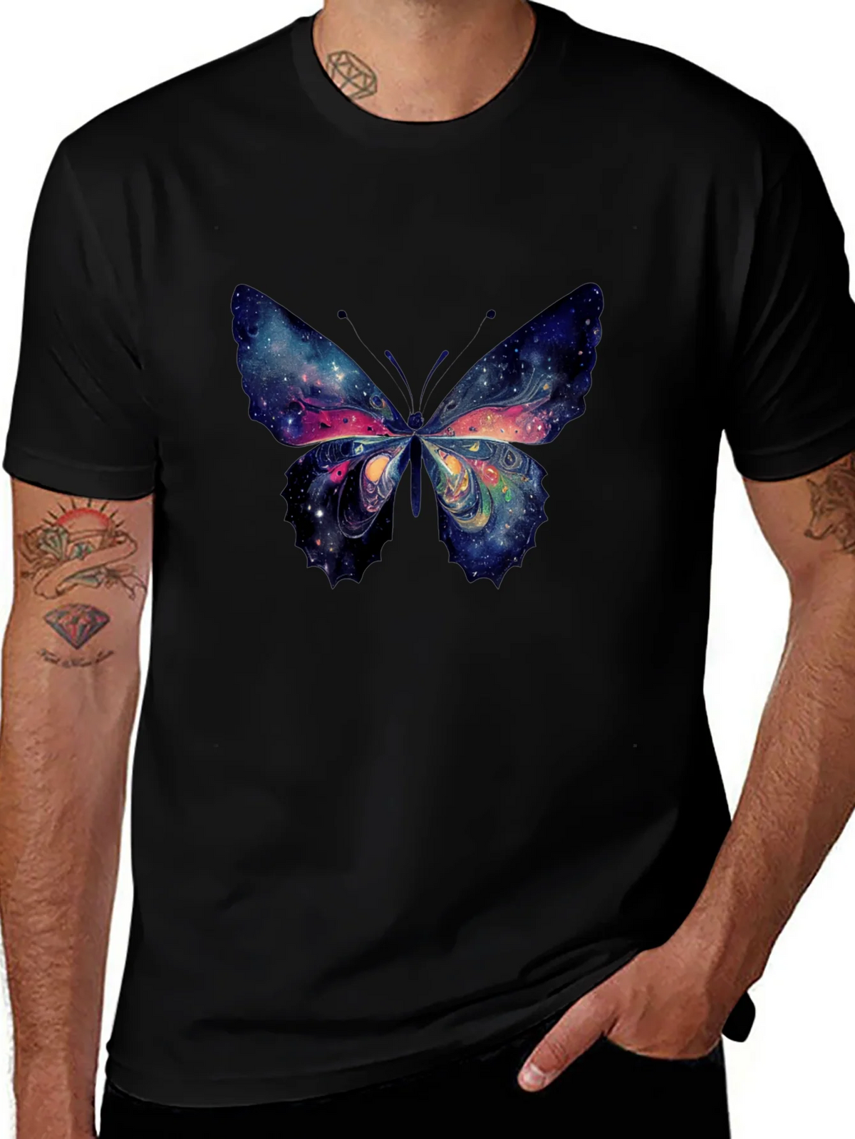 Galaxy Butterfly Graphic Tee - Black Cotton T-Shirt product image 1