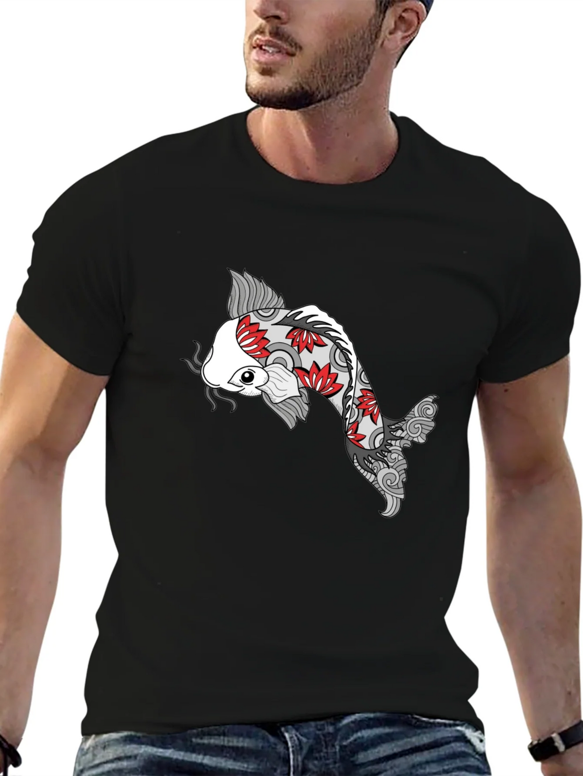Koi Fish Graphic Black T-Shirt - Unique Design product image 6