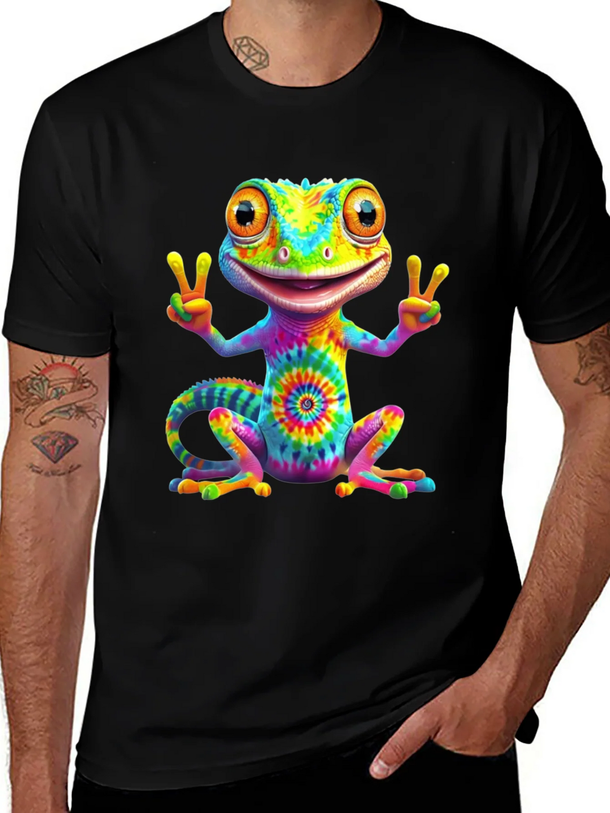 Tie-Dye Gecko Peace Sign T-Shirt product image 1