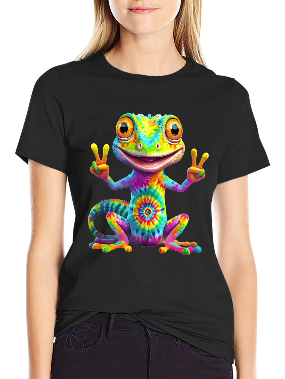 Tie-Dye Gecko Peace Sign T-Shirt product image 2
