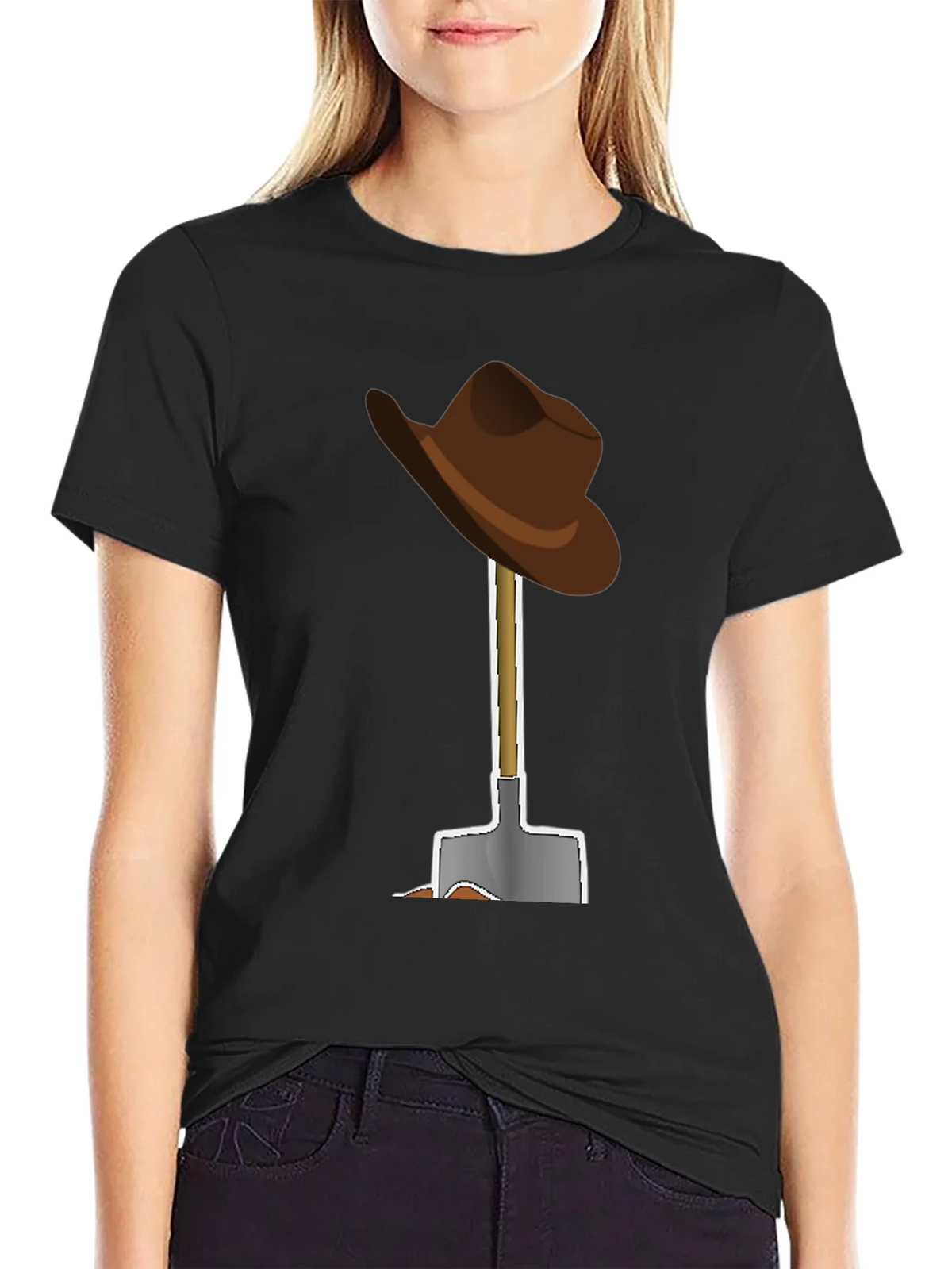 Cartoon Cowboy Hat and Shovel Graphic Tee