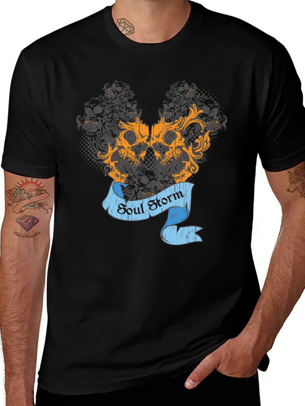 Skull Storm Graphic Print Mens Black T-Shirt product image 1