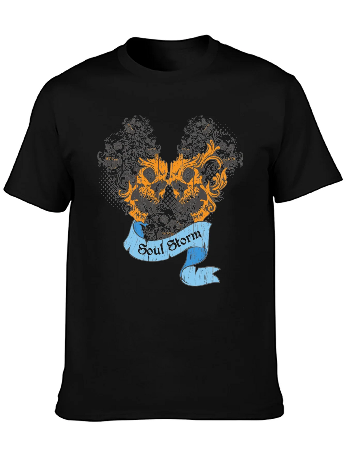 Skull Storm Graphic Print Mens Black T-Shirt product image 3