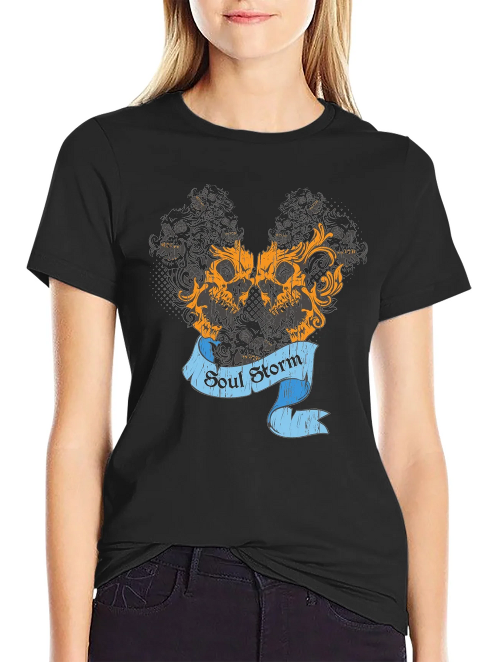 Skull Storm Graphic Print Mens Black T-Shirt product image 2