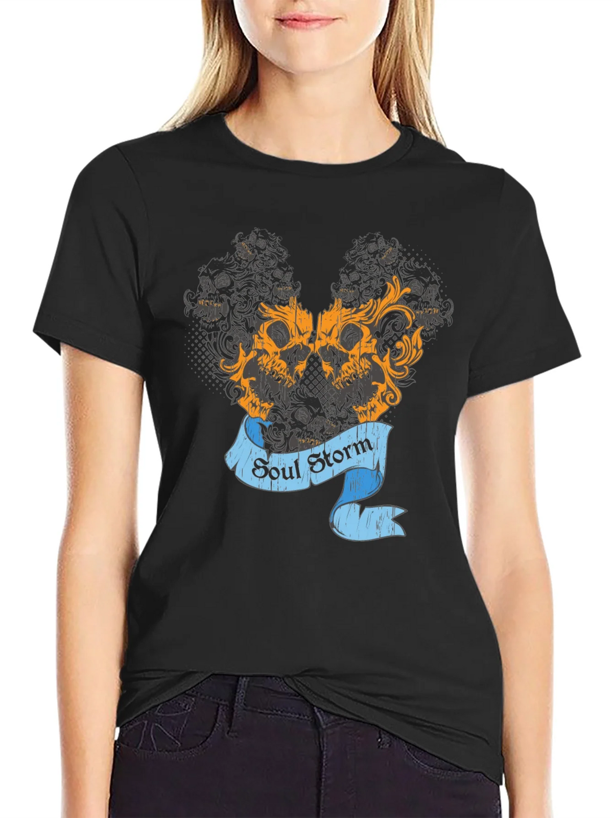 Skull Storm Graphic Print Mens Black T-Shirt product image 2