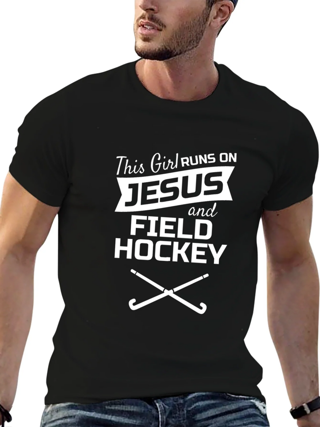 Runs on Jesus and Field Hockey Graphic Tee product image 6