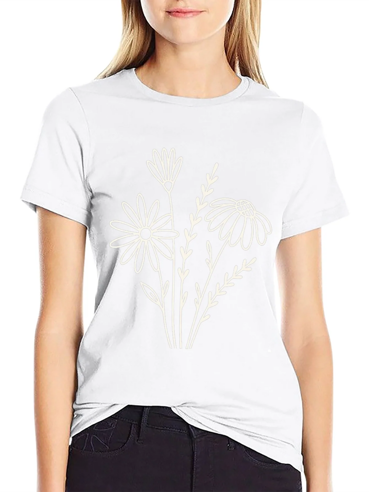 Black Floral Outline Tee - Minimalist Graphic T-Shirt product image 7