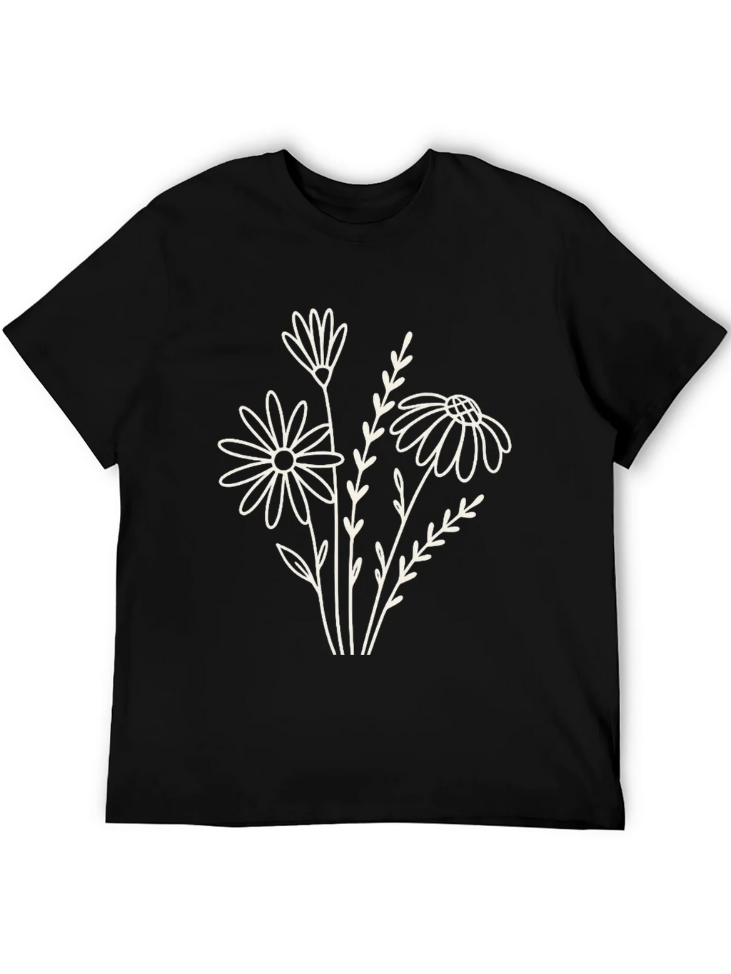 Black Floral Outline Tee - Minimalist Graphic T-Shirt product image 4