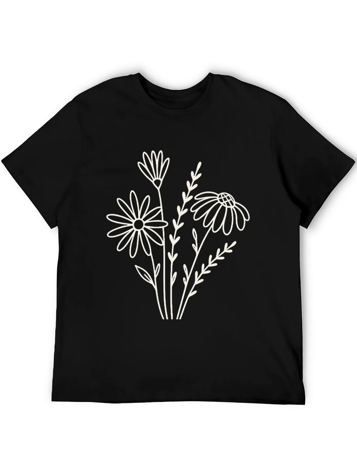 Black Floral Outline Tee - Minimalist Graphic T-Shirt product image 4