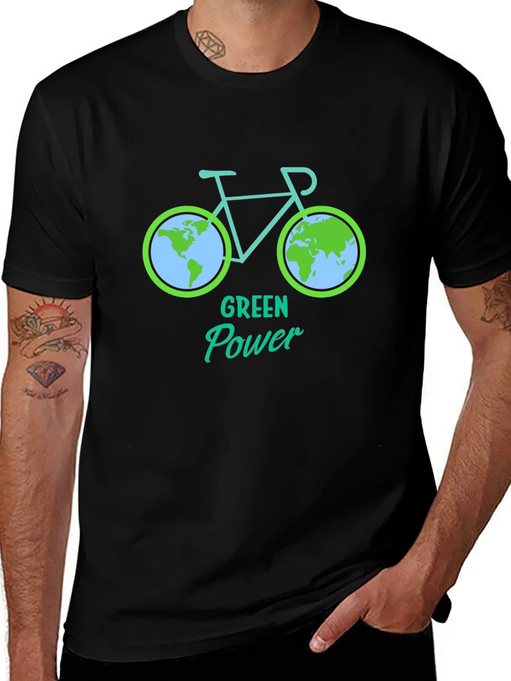 Green Power Earth Bicycle Graphic Tee - Eco Friendly product image 1