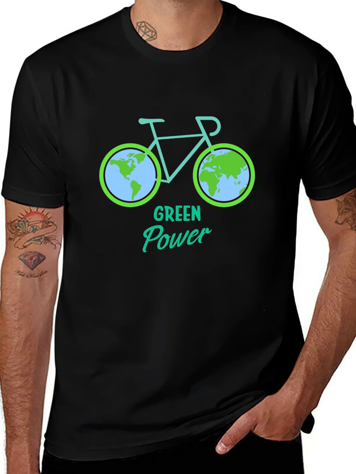 Green Power Earth Bicycle Graphic Tee - Eco Friendly product image 1