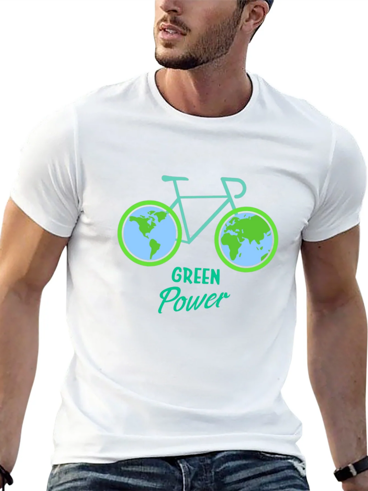 Green Power Earth Bicycle Graphic Tee - Eco Friendly product image 7