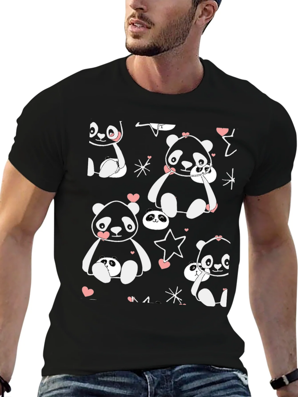 Cute Panda Print Black T-Shirt product image 5