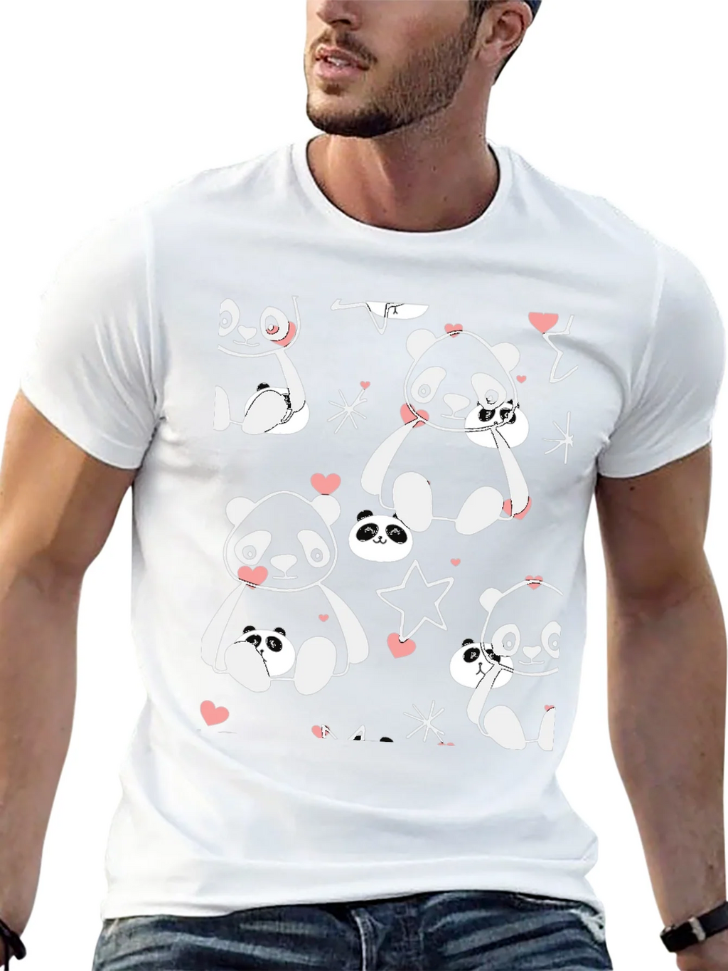 Cute Panda Print Black T-Shirt product image 11