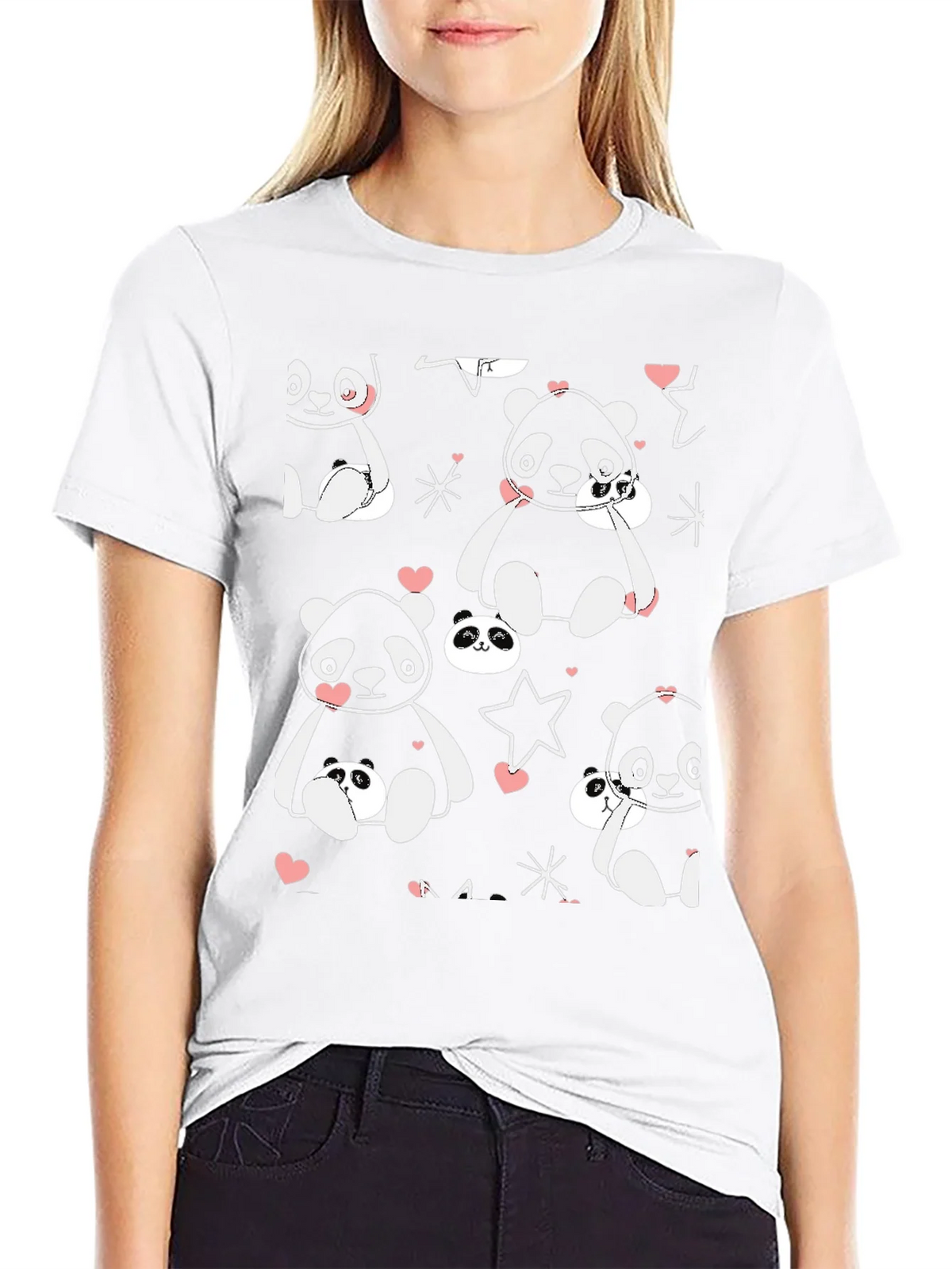 Cute Panda Print Black T-Shirt product image 7
