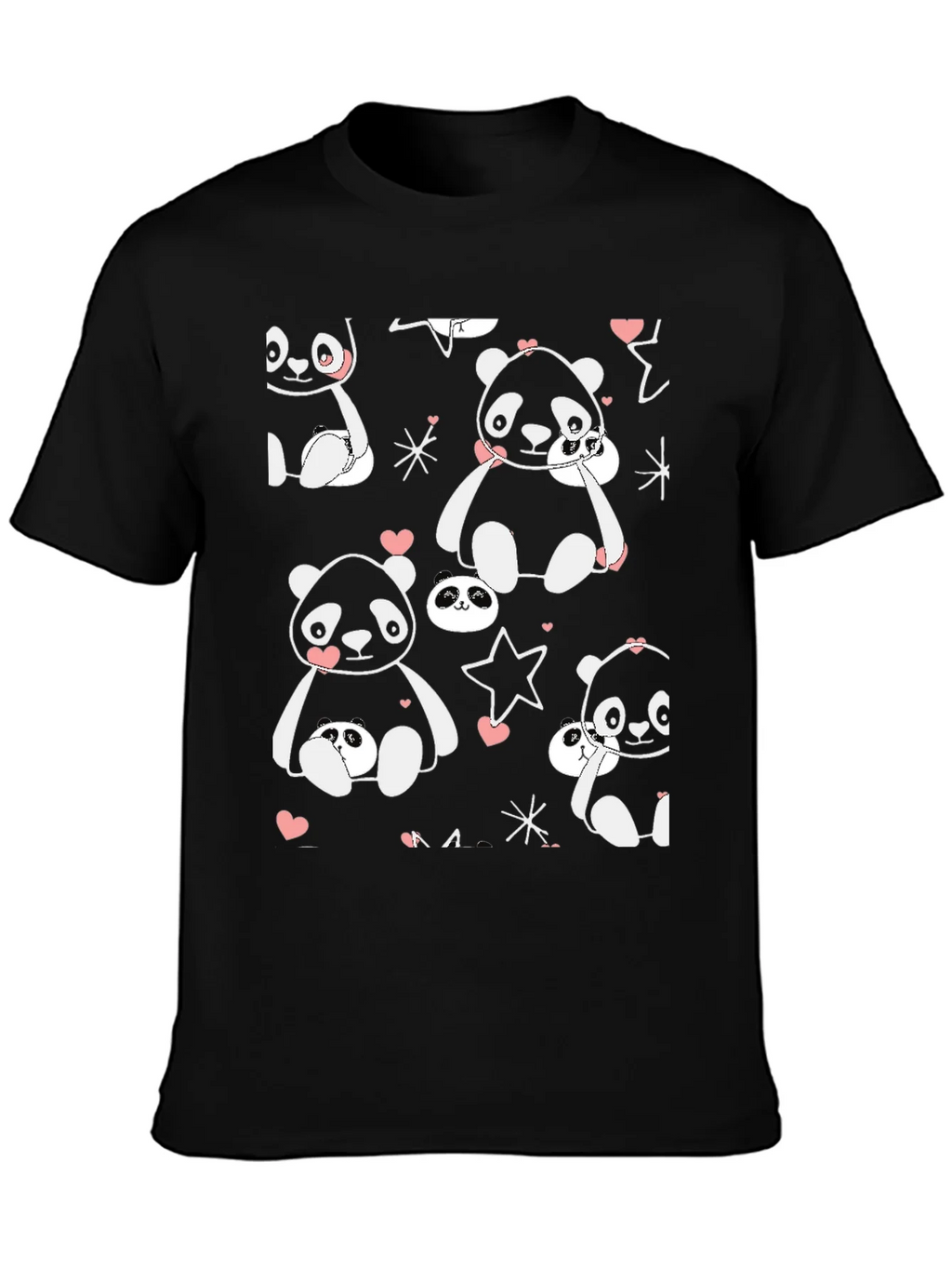 Cute Panda Print Black T-Shirt product image 2
