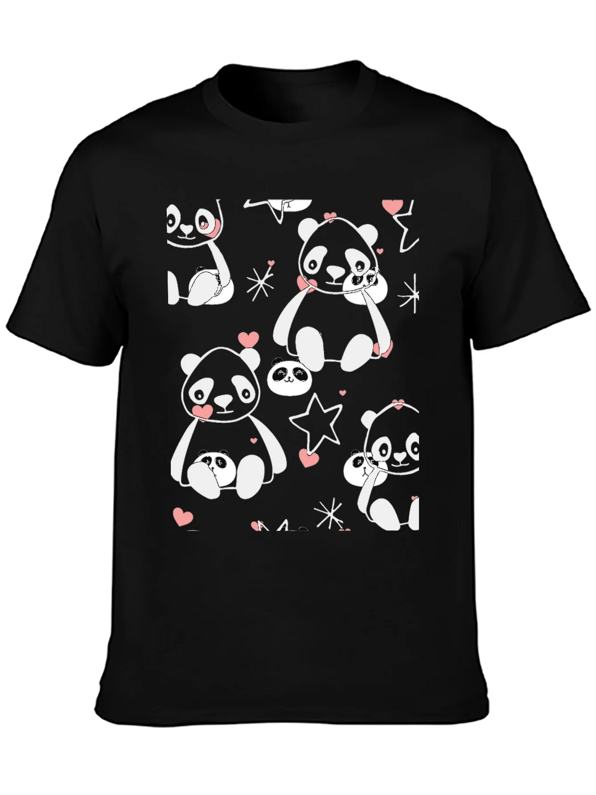 Cute Panda Print Black T-Shirt product image 2