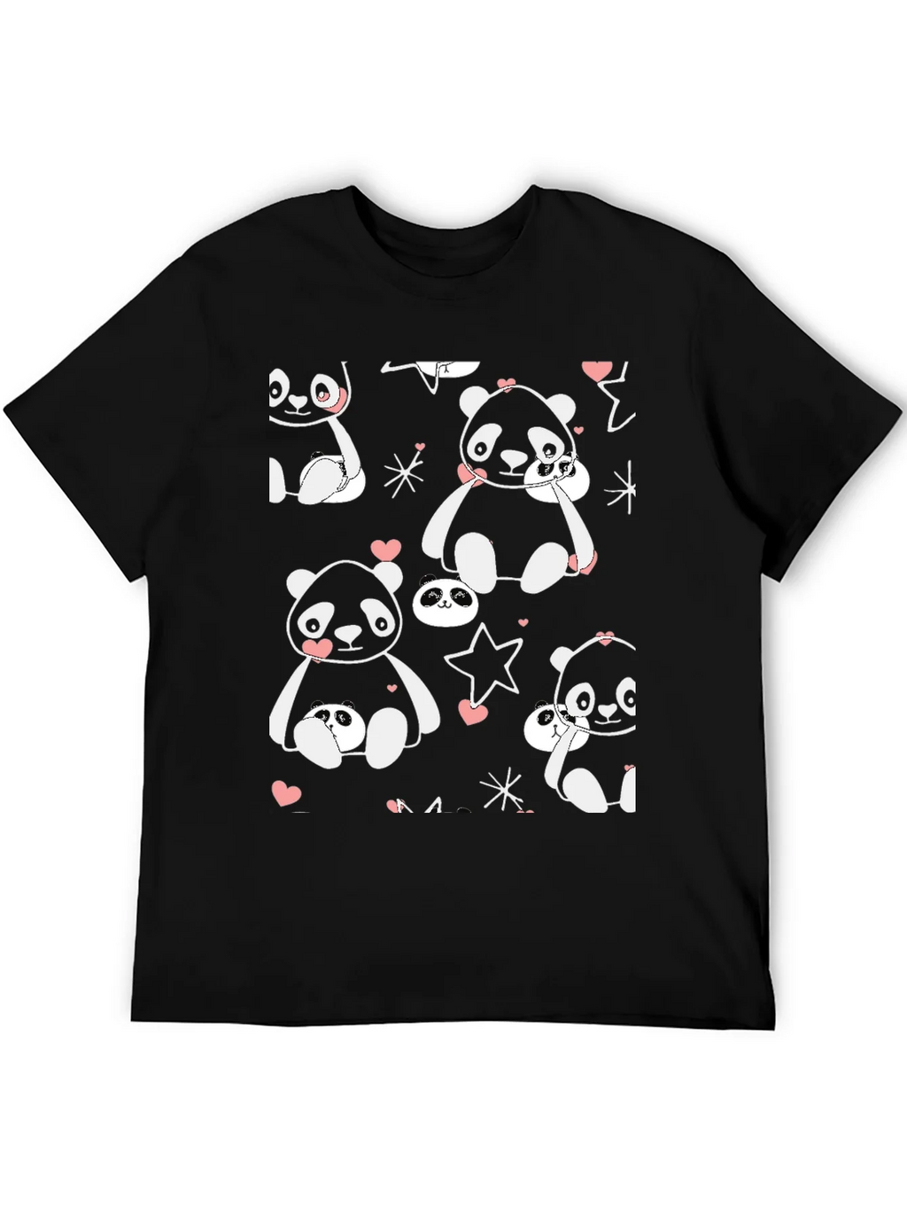 Cute Panda Print Black T-Shirt product image 4