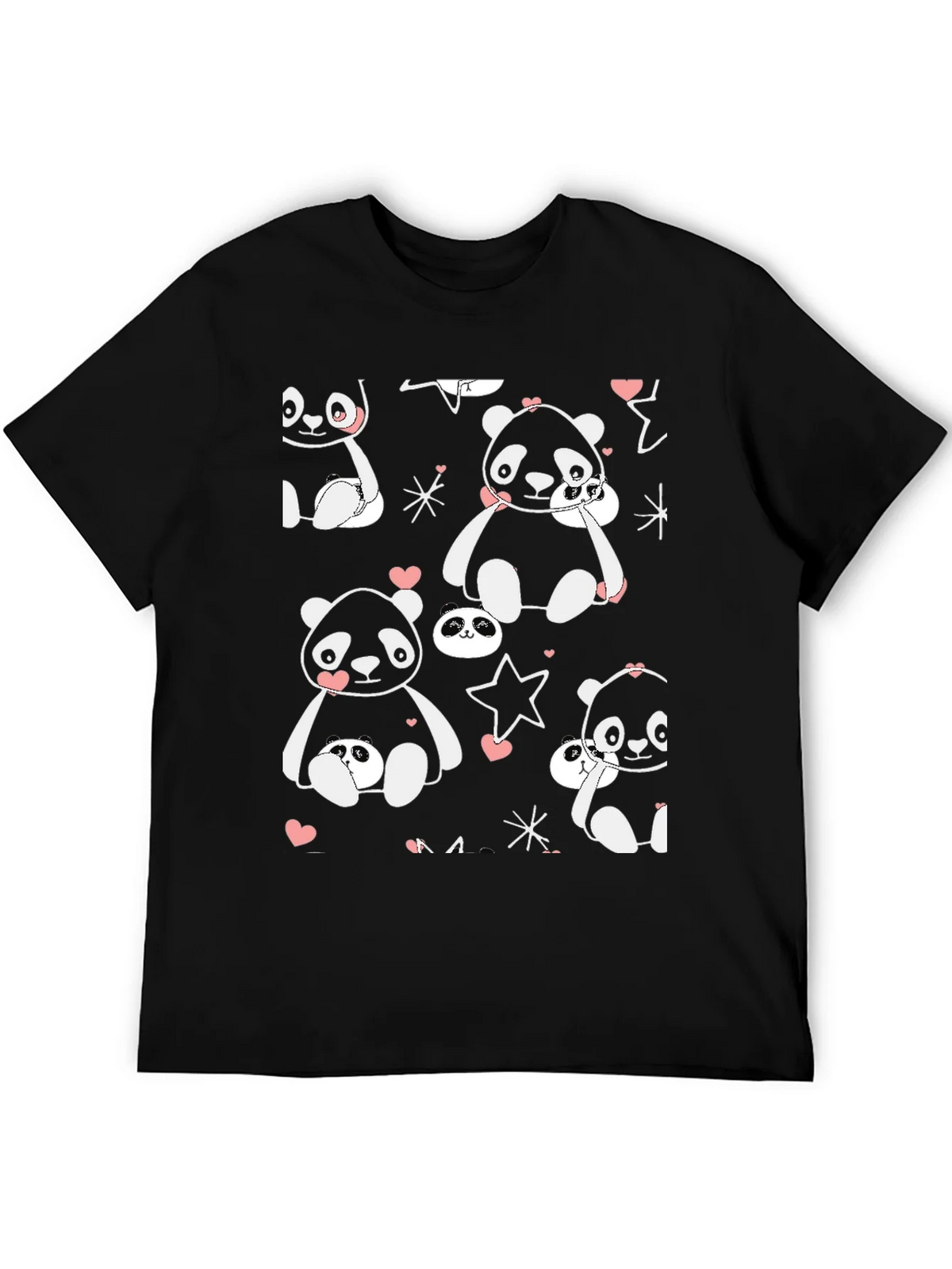 Cute Panda Print Black T-Shirt product image 4
