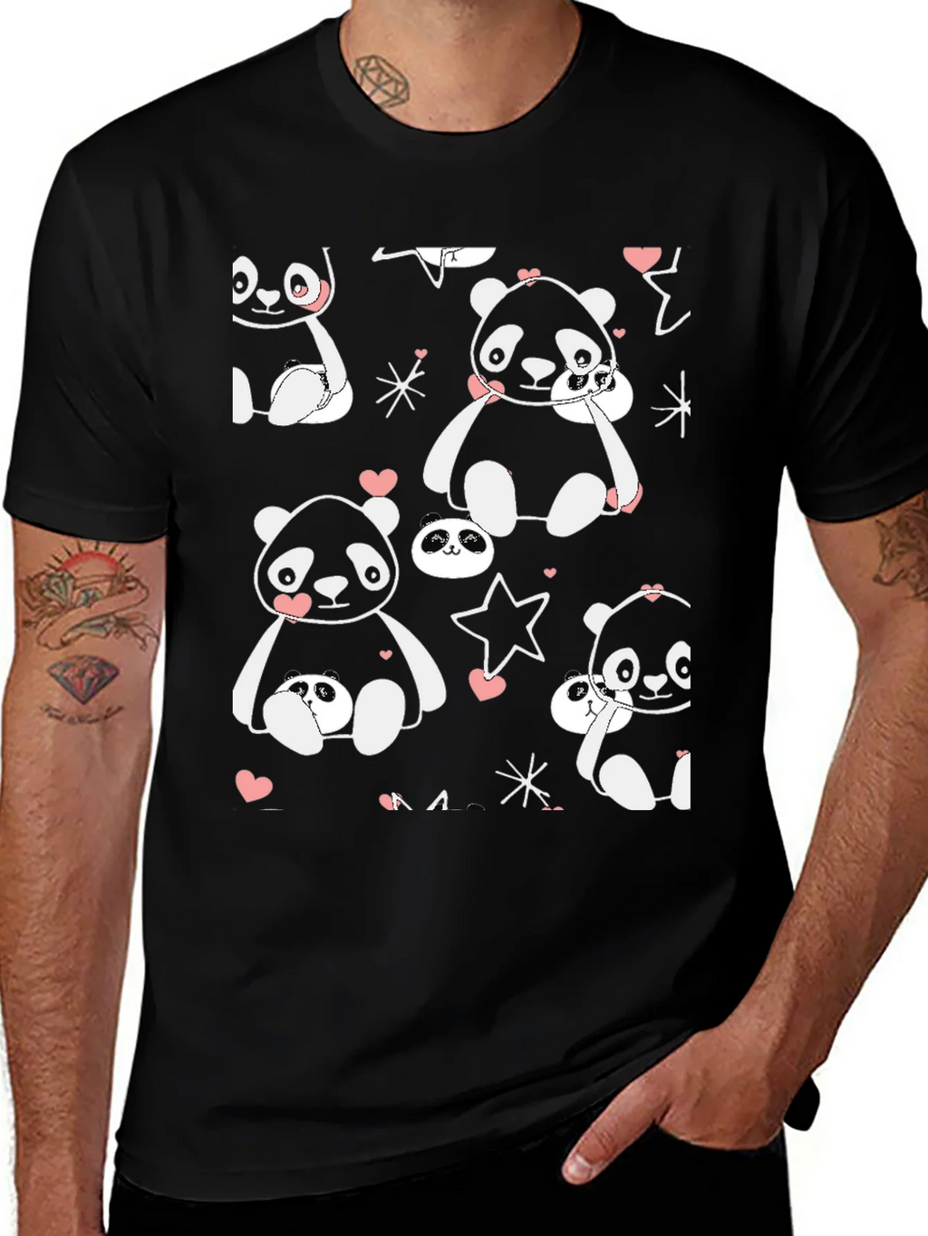 Cute Panda Print Black T-Shirt product image 1