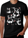 Cute Panda Print Black T-Shirt product image 1