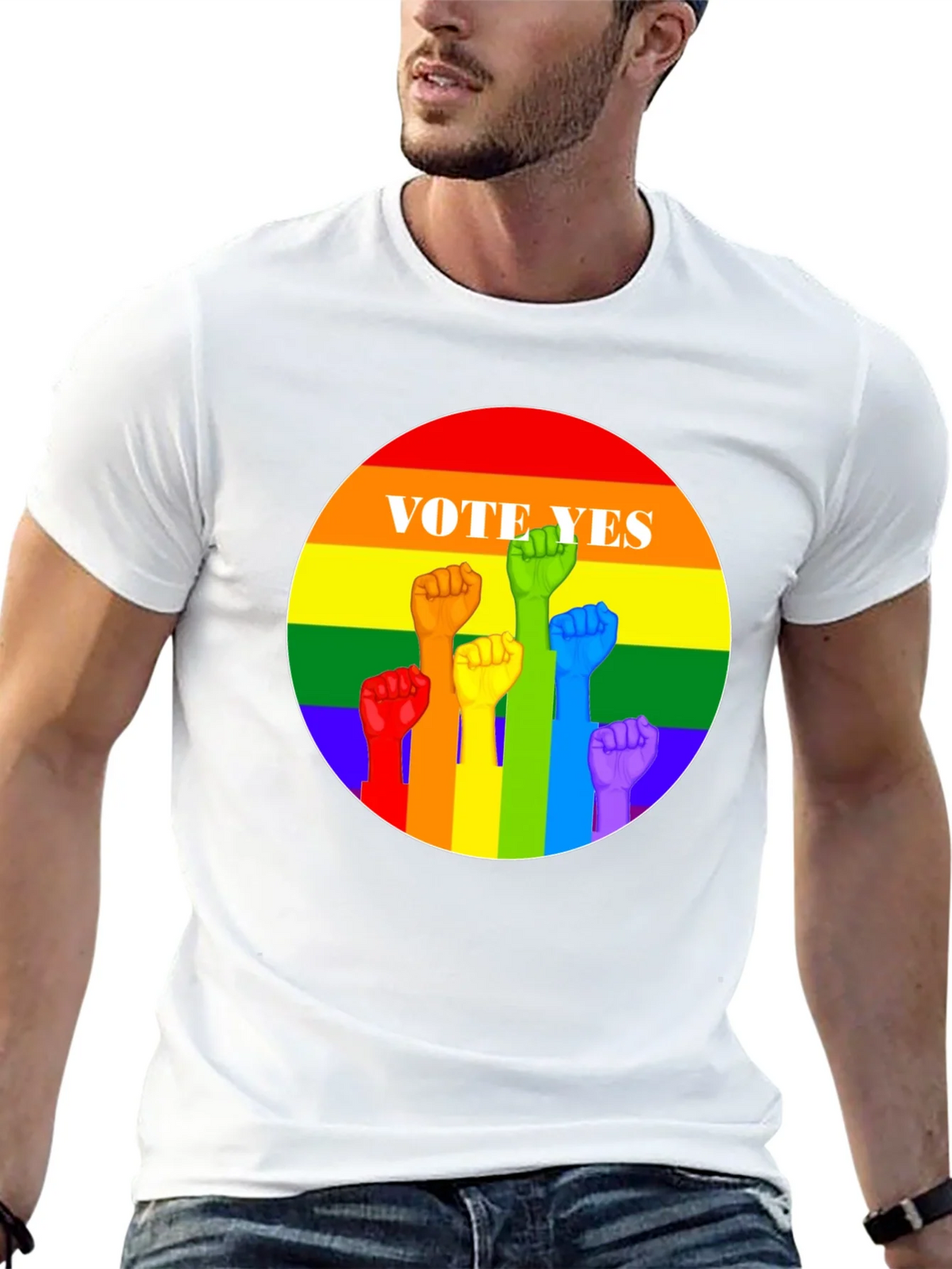 Vote Yes Pride T-Shirt - Rainbow Fist Design product image 6