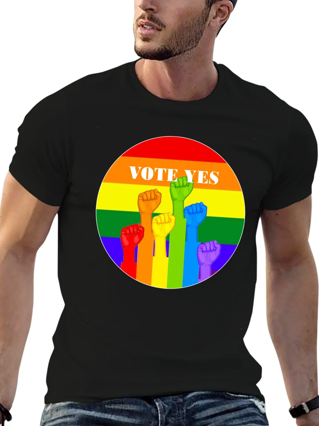 Vote Yes Pride T-Shirt - Rainbow Fist Design product image 3