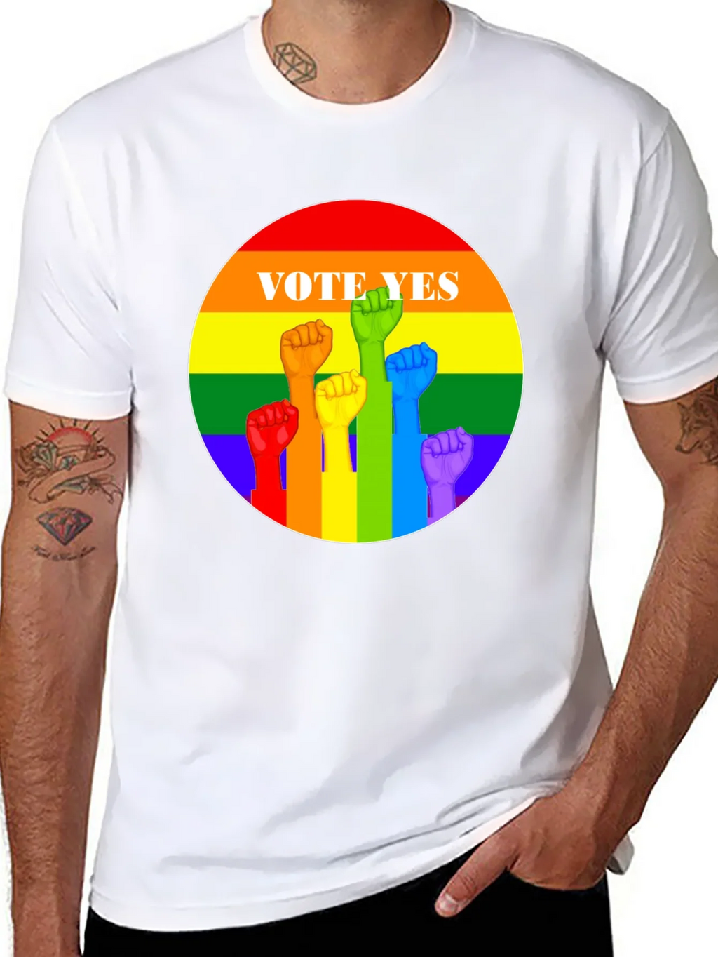 Vote Yes Pride T-Shirt - Rainbow Fist Design product image 4