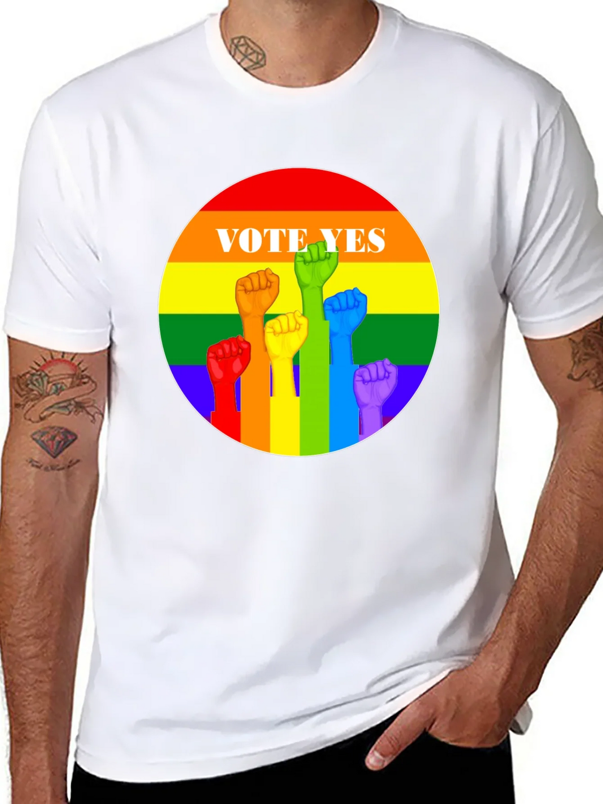 Vote Yes Pride T-Shirt - Rainbow Fist Design product image 4