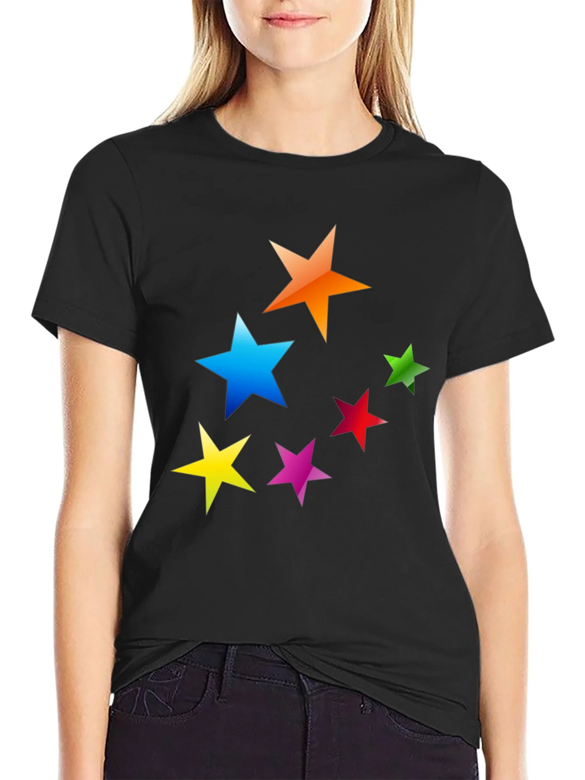 Colorful Stars Graphic T-Shirt - Casual Tee product image 2