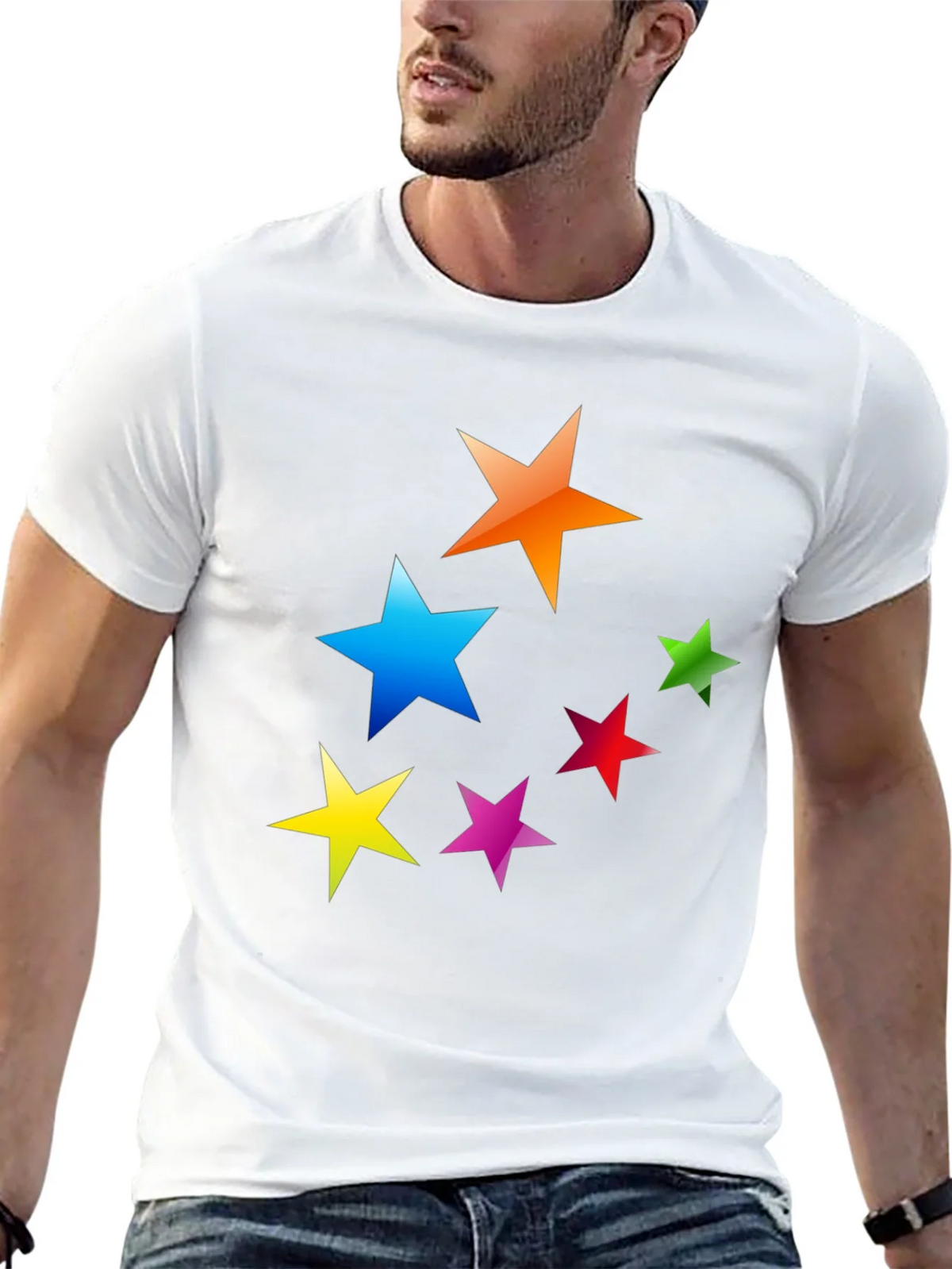 Colorful Stars Graphic T-Shirt - Casual Tee product image 12