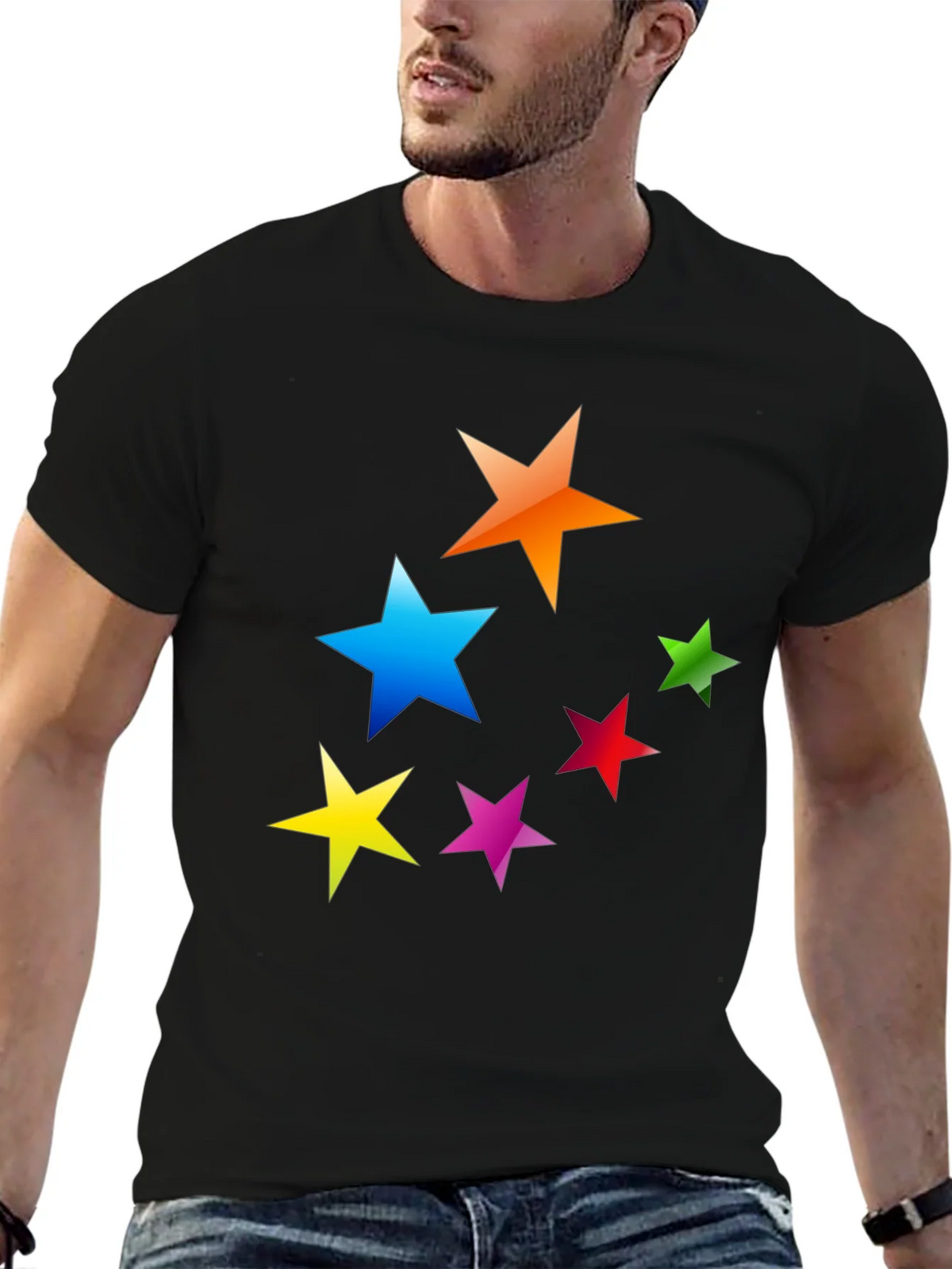 Colorful Stars Graphic T-Shirt - Casual Tee product image 6