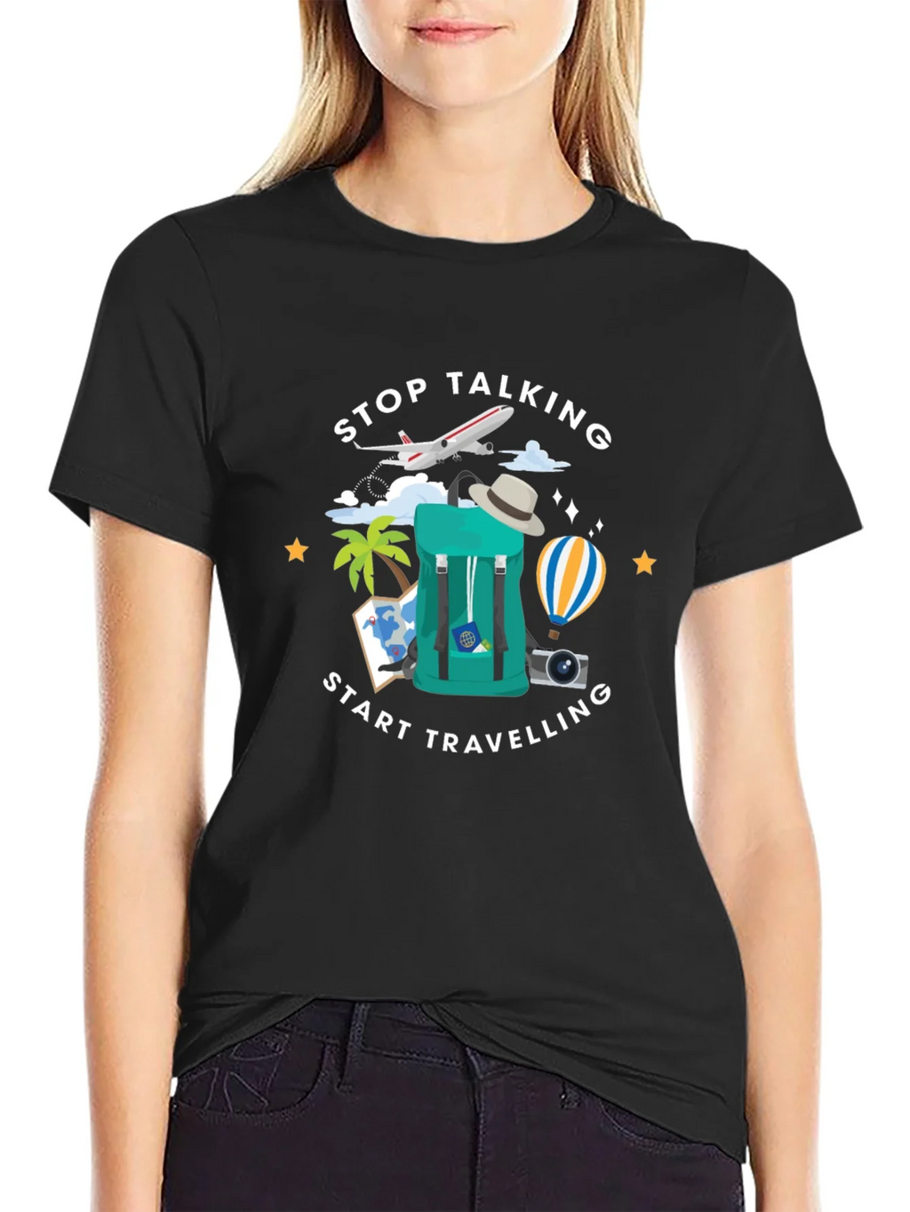Stop Talking Start Traveling Graphic T-Shirt