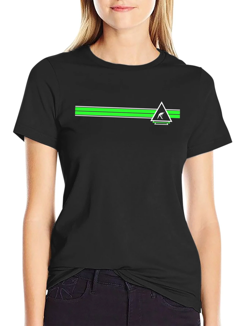 Mens Black Tee with Geometric Green Stripe Design product image 2