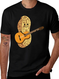 Playful Peanut Guitarist Graphic Tee - Black Cotton Shirt product image 1