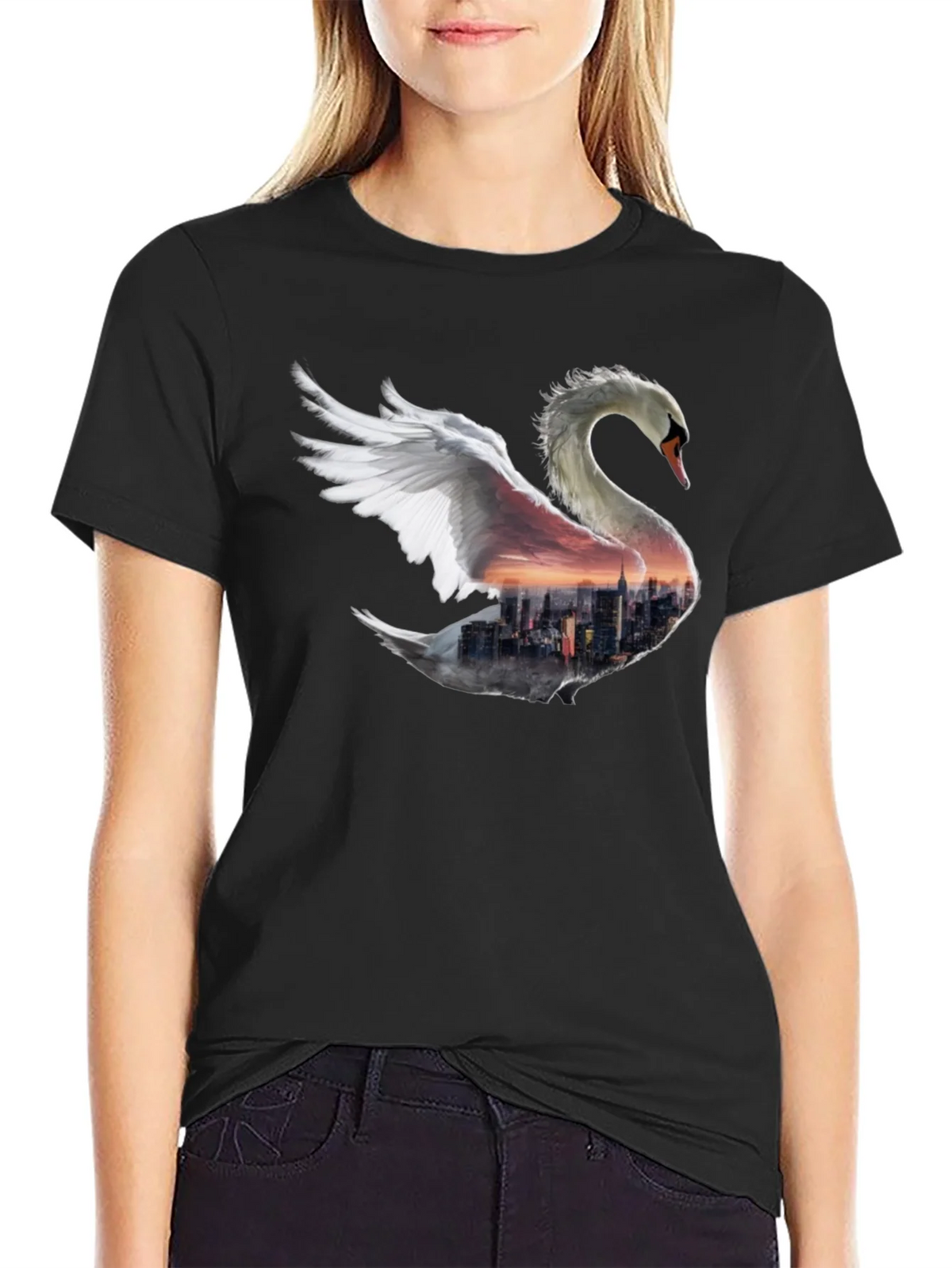 Swan Skyline Graphic T-Shirt - Unique Design product image 2
