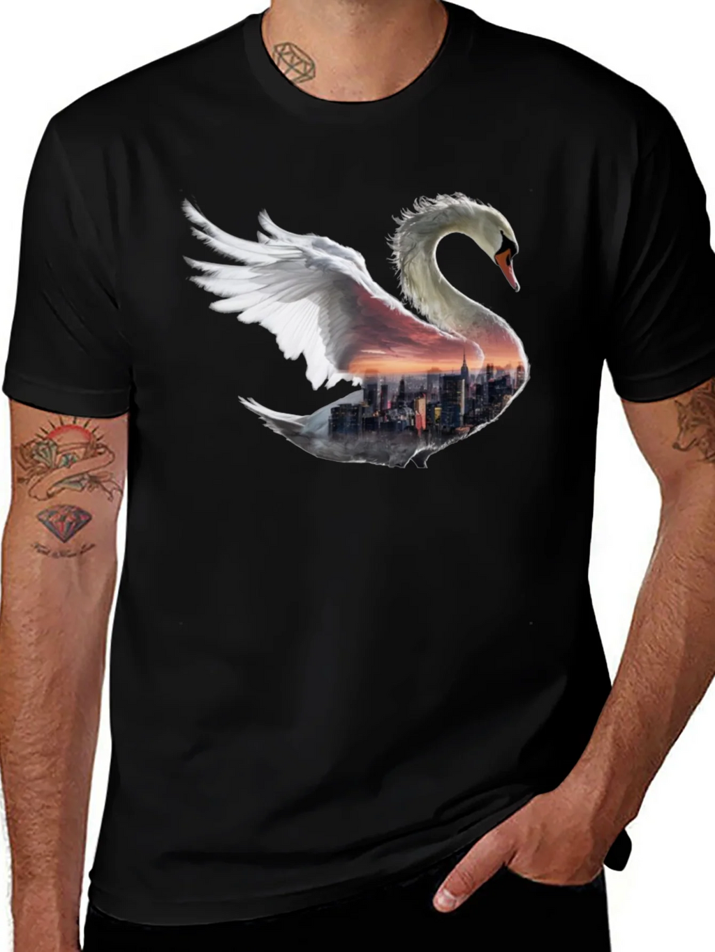 Swan Skyline Graphic T-Shirt - Unique Design product image 1