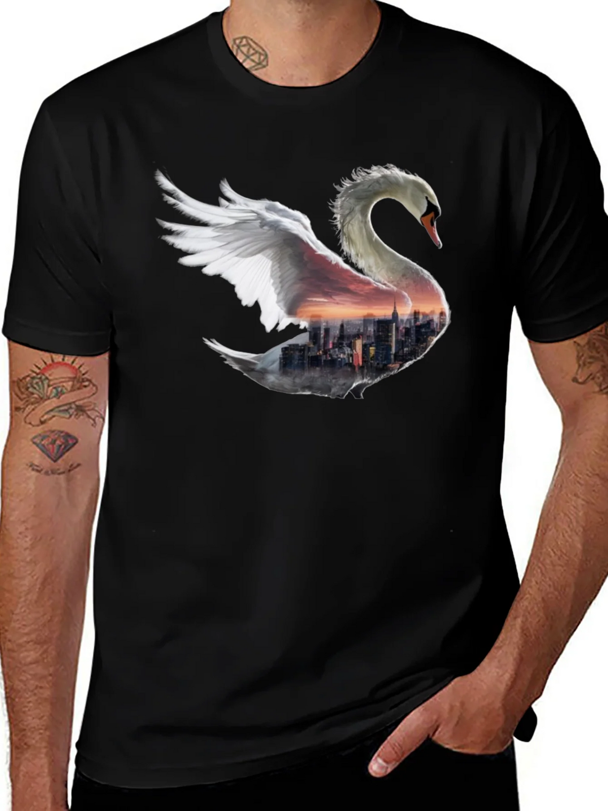 Swan Skyline Graphic T-Shirt - Unique Design product image 1