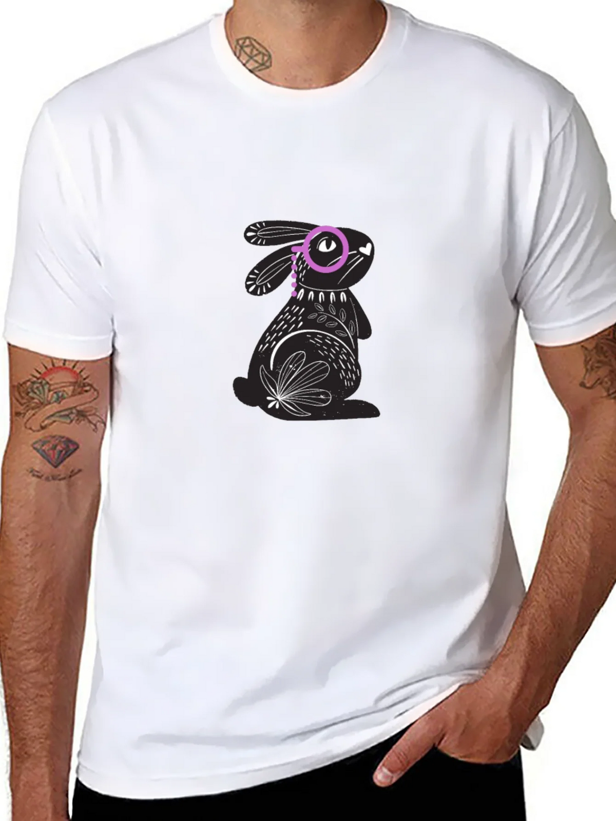 Black Tee with Rabbit Graphic product image 7