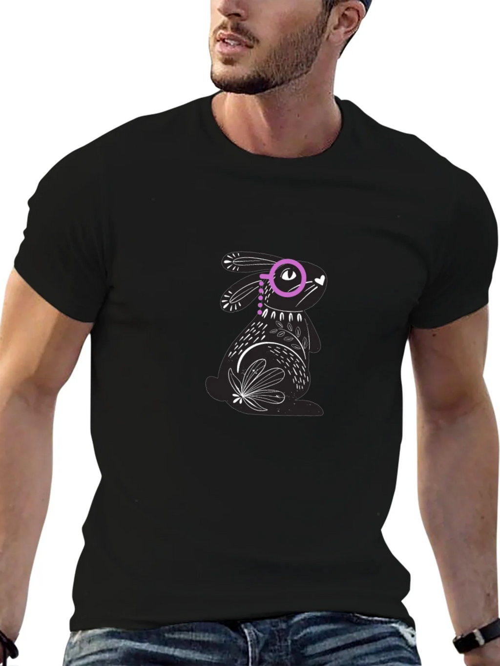 Black Tee with Rabbit Graphic product image 6